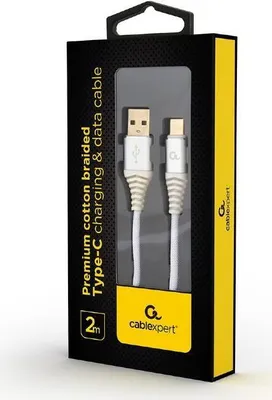 Image de gembird Baumwoll USB-Ladekabel Typ C, 2 m, silber/weiß