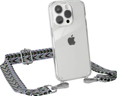 Produktbild von EAZY CASE Handykette - Verstellbarer Trageriemen kompatibel mit Apple iPhone 15 Pro, Handykordel mit transparenter Silikon-Hülle, Band in Lila