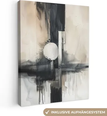 Produktbild von MuchoWow® - Leinwandbilder - Abstrakt - Schwarz und Weiß - Farbe - Modern, Wandbild, Wanddeko Bilder Wohnzimmer, 90x120 cm