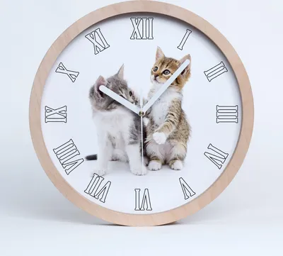 Produktbild von Holzuhr 20fi cm wanduhr - weiße Spitzen - zwei kleine Katzen