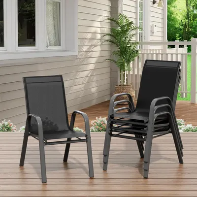 Zdjęcie produktu dla 4 x krzesło ogrodowe z tekstylenu, składane/stapialne, metalowe, odporne na warunki atmosferyczne, na taras i balkon