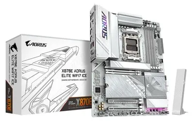 Image de Carte mère, GIGABYTE X870E A ELITE WF7 ICE, ATX, chipset AMD X870E, DDR5, PCIe 5.0, Wi-Fi 7