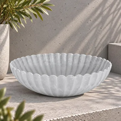 Produktbild von Runde Pflanz-Schale gewellt für draussen grau marmoriert 28 cm