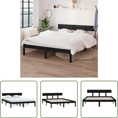 Produktbild von The Living Store Massivholzbett Schwarz Kiefer 140x190 cm