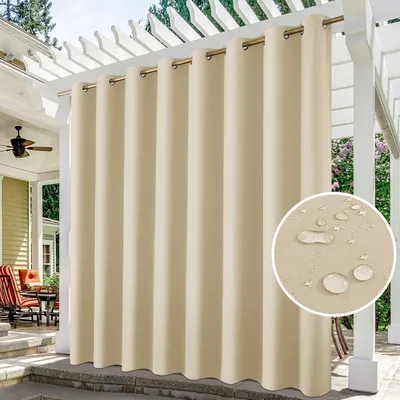 Obrázek produktu pro Topchances Venkovní záclona odolná proti povětrnostním vlivům s průchodkami - 1 panel Extra Wide 254cmx213cm Vodotěsná zástěna slunečníku pro balkon Terasa Veranda Pergola Gazebo, béžová