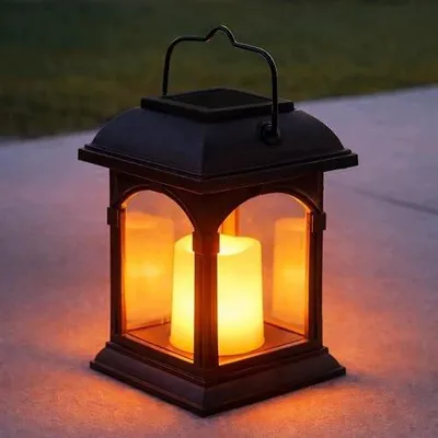 Zdjęcie produktu dla Latarnia solarna LED z efektem płomienia czarna ogrodowa 15 cm