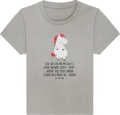 Produktbild von Mr. & Mrs. Panda Babyshirt Einhorn Wut 12. - 18. Monat - Heather Grey - Geschenk, Unicorn, Kinder Shirt,  T-Shirt, Baby, Organic, Einhörner, Lustig, Arbeit, Nein