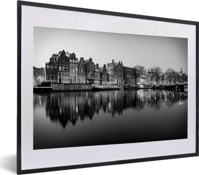 Produktbild von MuchoWow® MuchoWow® Gerahmtes Poster Sonnenaufgang Grachten Amsterdam - schwarz und weiß 40x30 cm - Poster mit zchwarzem Bilderrahmen - Bilderrahmen - Poster im Rahmen