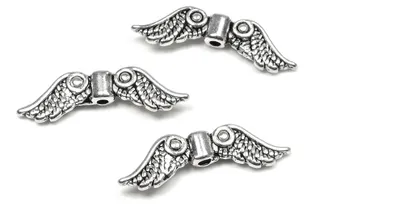 Produktbild von Vintageparts Engelsflügel-Anhänger verziert antik silberfarben 22 mm für Schutzengel-Schmuck, 10 Stück