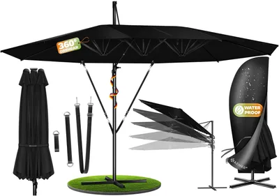 Produktbild von KESSER® Sonnenschirm Doppelsonnenschirm 4,6m x 2,7m | Ampelschirm Abdeckung & Windsicherung mit Kurbel & Ständer | Kurbelschirm Aluminium wasserabweisend | Neigbar Kippbar 360° Drehbar