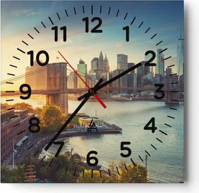 Produktbild von Wanduhr - Quadrat - Glasuhr - New York Brücke - 40x40cm - Schleichendes Uhrwerk - Lautlos - zum Aufhängen bereit - Dekoration Modern - Wanddekoration aus Glas - C4AC40x40-4047