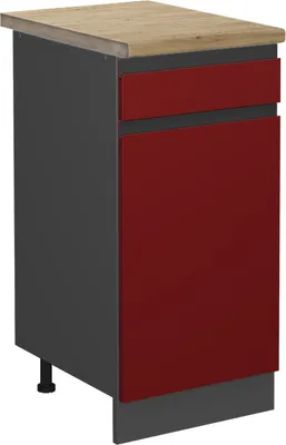 Zdjęcie produktu dla Szafka dolna do kuchni Vicco R-Line Czerwony 40 cm J-Shape, BP Dąb, Model 46490