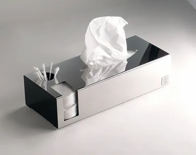 Produktbild von Kosmetiktücherbox, Kombibox (3) aus Edelstahl, hochglanzpoliert - schwarze Seitenteile