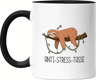 Produktbild von Anti-Stress Tasse Schwarz Lustig Spruch Ironie Faultier Geschenk Bürokollegen