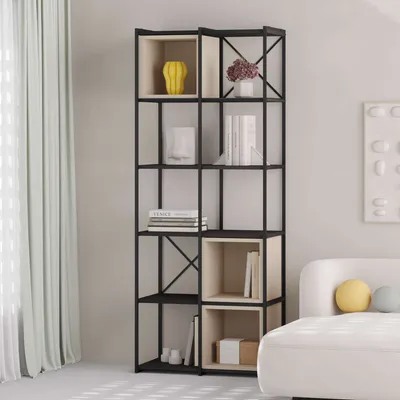 Produktbild von Houseland Vale Midi schwarz/sandsteinfarbenes Bücherregal