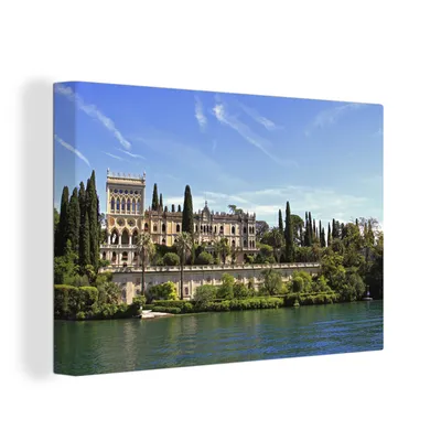 Produktbild von OneMillionCanvasses® - Leinwandbilder - 150x100 cm, Gardasee - Wasser - Haus, Wandbilder Kunstdruck Wanddekoration