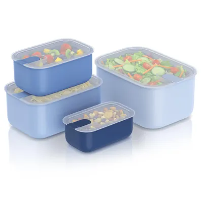 Obrázek produktu pro Sada 4 kusů nádob na uchování čerstvosti Arendo, nádoby na potraviny, krabičky na oběd, nepropustné, stohovatelné, 4700 ml, 2900 ml, 1600 ml, 800 ml, vhodné do mikrovlnné trouby, mrazničky a myčky, vhodné pro styk s potravinami