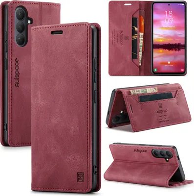 Produktbild von Galaxy S26+ Brieftasche Hülle, Retro Kunstledertasche Stand Schutzhülle für Samsung Galaxy S26+ Rot