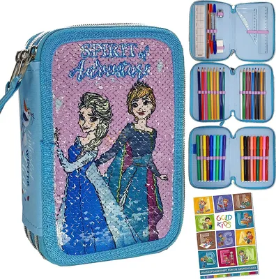 Produktbild von Frozen Eiskönigin Anna ELSA Olaf XXL Pailletten Federtasche Federmappe Federmäppchen Schüleretui Federtasche Federpenal Schülmäppchen 44-teilig gefüllt