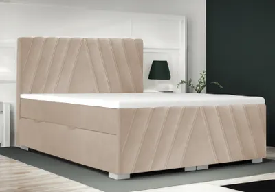 Produktbild von Boxspringbett SOFIA Bett mit Matratze Stauraum gepolstertes Schlafzimmer Doppelbett Topper (140x200, Beige - Itaka 46)