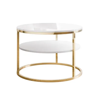 Produktbild von Couchtisch CIRI in Hochglanz mit Ablage und Gestell, Gold Chrom / Weiß Hochglanz