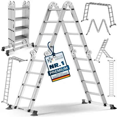 Produktbild von MASKO® Leiter Aluminium 6in1 Mehrzweckleiter Anlegeleiter Steh- & Treppenleiter