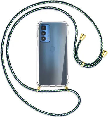 Produktbild von Handykette Backcover-Schutzhülle mit Band (Metall goldfarben) für Motorola Edge 20 Pro - grün/blau/weiß