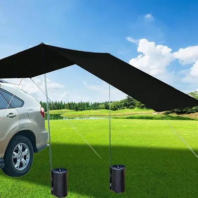 Productafbeelding van Zwarte Autozijluifel 440 x 200 cm - Waterdichte Autotent met UV-bescherming voor Camping en Outdoor