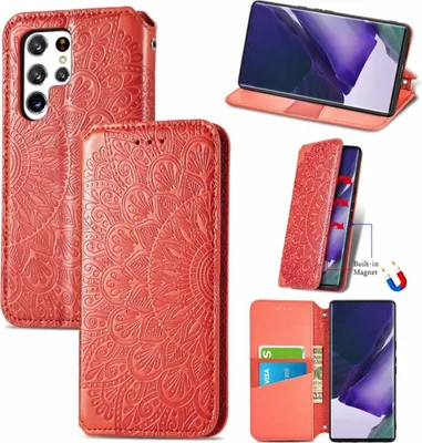 Produktbild von König Design Hülle kompatibel mit Samsung Galaxy S22 Ultra 5G Kunstleder Handyhülle - Handy Case Rot