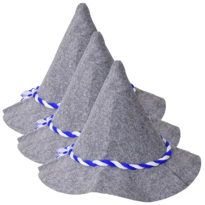 Produktbild von 3er Set Seppelhut Bier Hut Filzhut Volksfest Trachtenhut Blau Weiß Kordel grau