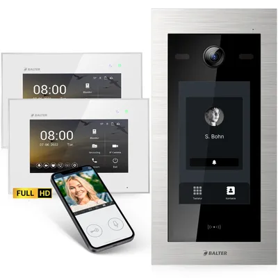 Produktbild von Balter EVO-HD Video Türsprechanlage mit Touchscreen Türstation, Video Türklingel, App, 2 Familienhaus, 2x 7 Zoll Monitor, Full HD, 2 Draht Bus