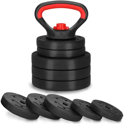 Productafbeelding van Kettlebells - Verstelbaar - 10 Kg - Set Van 5 Schijven - Zwart - Rood