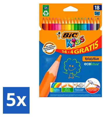 Productafbeelding van 5 x BIC Kids Evolution kleurpotloden - 18 verschillende kleuren - voordeelverpakking - 5 stuks