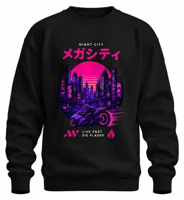 Produktbild von メガシティ Megacity Cyberpunk Motorrad Japan Y2K Futuristisch Sweatshirt Pullover, Schwarz, M