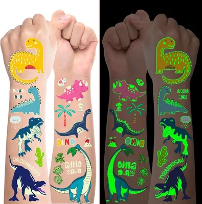 Produktbild von 100 Stück Leuchtende Dino Tattoos Kinder Jungen Temporäre Tattoos für Geburtstag & Party