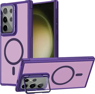 Immagine prodotto di Custodia protettiva per Samsung Galaxy S23 Ultra, anello in metallo per la ricarica wireless protezione fotocamera pieghevole supporto in vetro