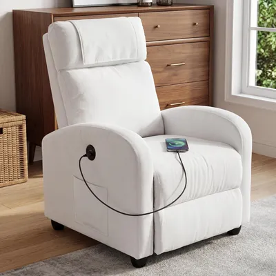 Relaxsessel mit USB-Ladeanschlüssen, verstellbar, Leinenstoff, beige