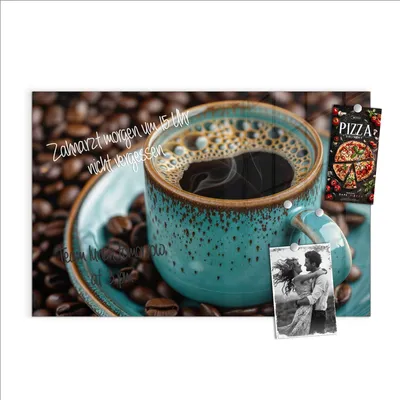 Produktbild von Magnettafel 90x60cm Pinnwand Whiteboard beschreibbar - Kaffee mit Tasse