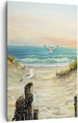 Produktbild von Bild auf Leinwand - Leinwandbild - Einteilig - Impressionismus Möwen Küste - 80x120cm - Wand Bild - Wanddeko - Wandbilder - Leinwanddruck - Wanddekoration - Leinwand bilder - Wandbild - PA80x120-4602