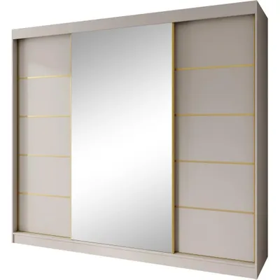 Produktbild von Schiebetürenschrank MARIKA LUX Kaschmir 240 cm - Kleiderschrank mit Spiegel und Schubladen