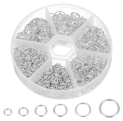 Produktbild von Biegeringe Set - 1000 Stück in 4/5/6/7/8/10 mm - für Schmuckherstellung und Bastelarbeiten - Silberton