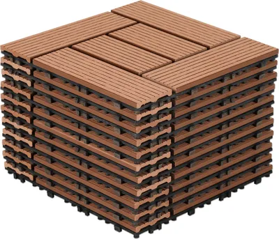 Produktbild von Clanmacy WPC 11 x Holzfliesen Terrassenfliesen á 30 x 30 x 2.2 cm, Braun, 1m² WPC Klickfliesen, Balkonfliesen wetterfest
