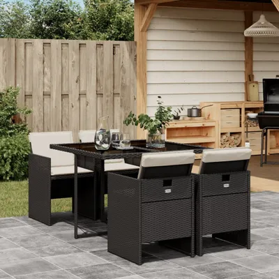 Produktbild von Möbel 5-tlg. Garten-Essgruppe mit Kissen Schwarz Poly Rattan - Balkonmöbel 3277661