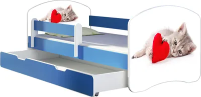 Immagine prodotto di ACMA letto per ragazzi letto junior completo di materasso a doghe e protezione anticaduta Blu 40 gatto con cuore 180x80 + base letto