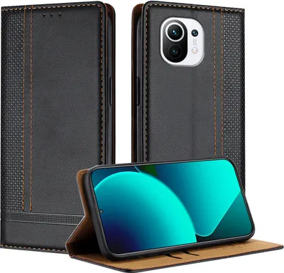 Produktbild von Handyhülle für Xiaomi 11 Leder Flip Klappbare Schutzhülle mit Standfunktion Schwarz