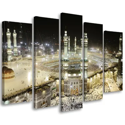 Produktbild von 5-teiliges leinwandbild mekka moschee 100x70 cm Feeby beige wandbild bereit zum aufhängen