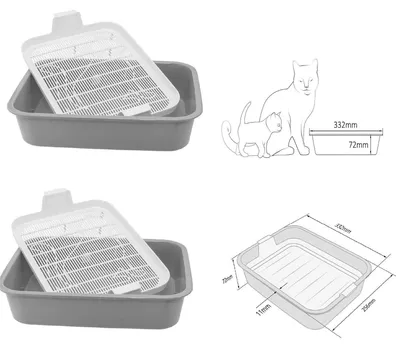 Produktbild von 2x Set Kätzchen Katzentoilette Tray kleine Schalentoilette Katzenklo WC Reinigungssieb Grau