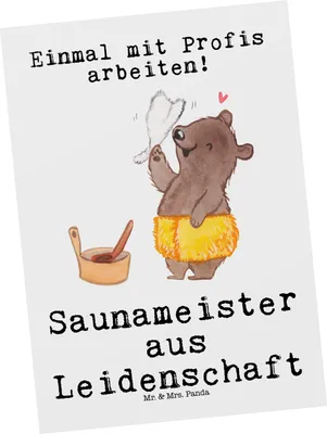 Produktbild von Mr. & Mrs. Panda Postkarte Saunameister Leidenschaft - Weiß - Geschenk, Postkarten, Fotokarte, Grußkarte, bildkarte, Ansichtskarte