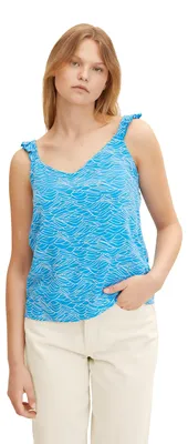 Immagine prodotto di TOM TAILOR, top in denim da donna con volant, modello 1031749, codice 29870, fantasia "Blue Wave", taglia M