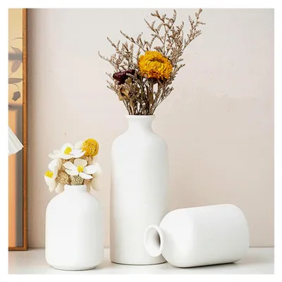 Produktbild von Keramikvasen 3er-Set Kleine Blumenvasen für Dekoration, Minimalistische Tischgestaltung, Vase für Pampasgras, Blumenvase für Wohnzimmer und Schlafzimmer, Einfacher Nordic Stil (Weiß)